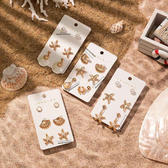 1 Set Vacation Marine Style Beach Starfish Shell Arylic Alloy Drop Earrings Ear Studs