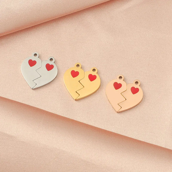 10 PCS/Package 304 Stainless Steel 18K Gold Plated Rose Gold Plated Customization Laser Engraving Heart Shape Pendant