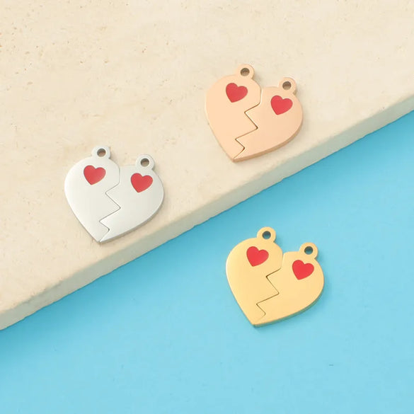 10 PCS/Package 304 Stainless Steel 18K Gold Plated Rose Gold Plated Customization Laser Engraving Heart Shape Pendant