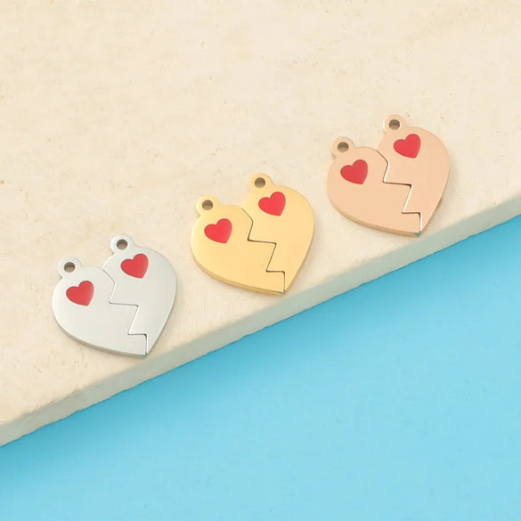 10 PCS/Package 304 Stainless Steel 18K Gold Plated Rose Gold Plated Customization Laser Engraving Heart Shape Pendant