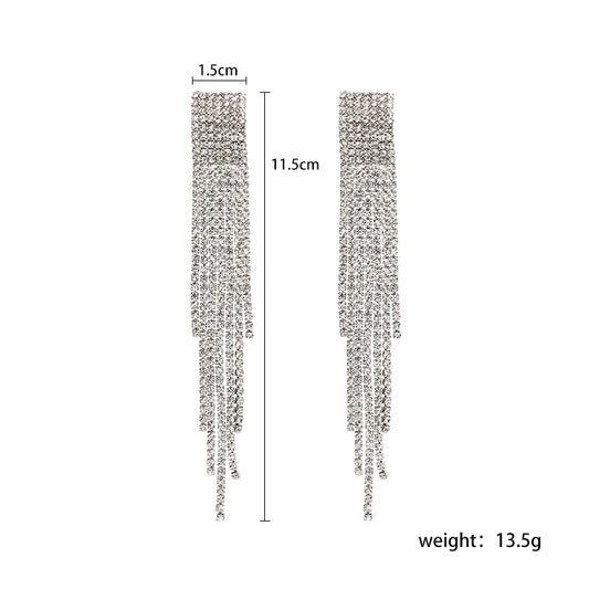 Fashion S925 Silver Needle Long Tassel Rhinestone Earrings For Women