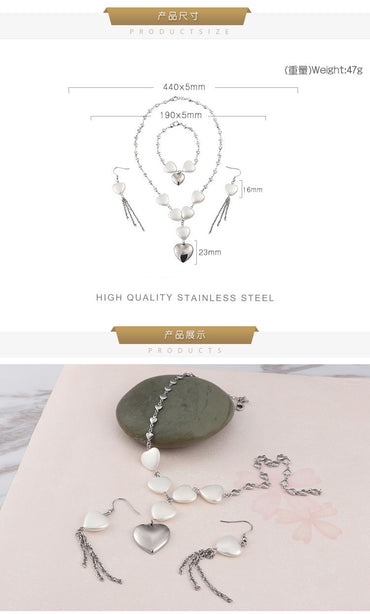 Fashion Titanium Steel Jewelry Heart-shaped Earrings Necklace Set Wholesale