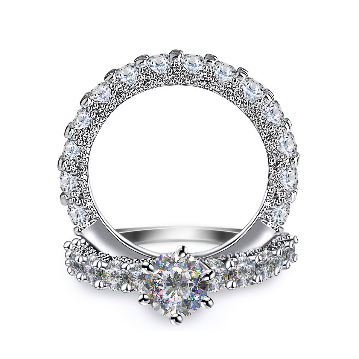 Fashion Full Diamond Copper Ladies Engagement Wedding Ring