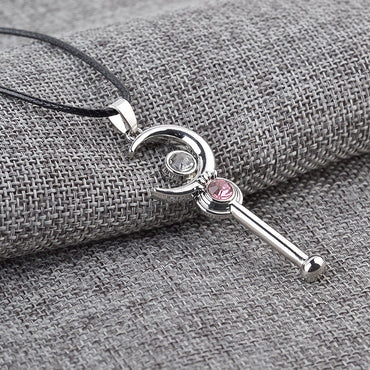 Fashion Moon Holding Star  Moon Staff Alloy Pendant Necklace Clavicle Chain