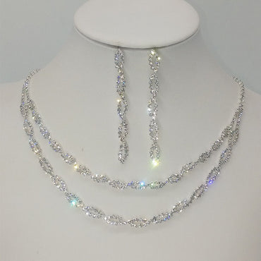 Fashion New Bridal Ornament Diamond Double-layer Horse Eye Necklace Earrings Wedding Set
