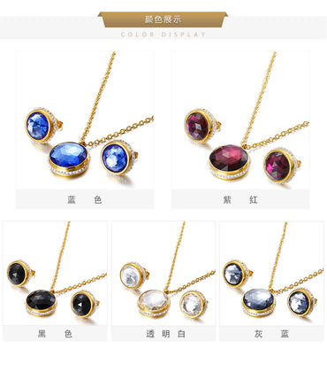 Korean Titanium Steel Inlaid Round Zircon Necklace Earrings Set Wholesale Nihaojewelry