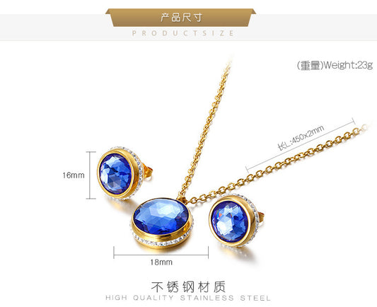 Korean Titanium Steel Inlaid Round Zircon Necklace Earrings Set Wholesale Nihaojewelry