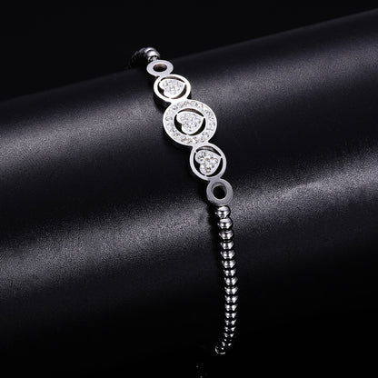 Sweet Heart Shape Titanium Steel Inlay Artificial Gemstones Bracelets 1 Piece