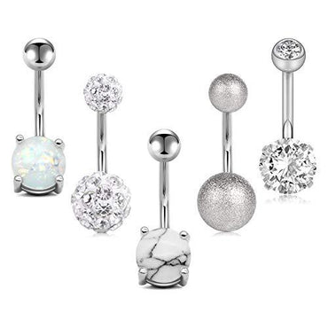Fashion Geometric Stainless Steel Plating Zircon Belly Ring 5 Pieces