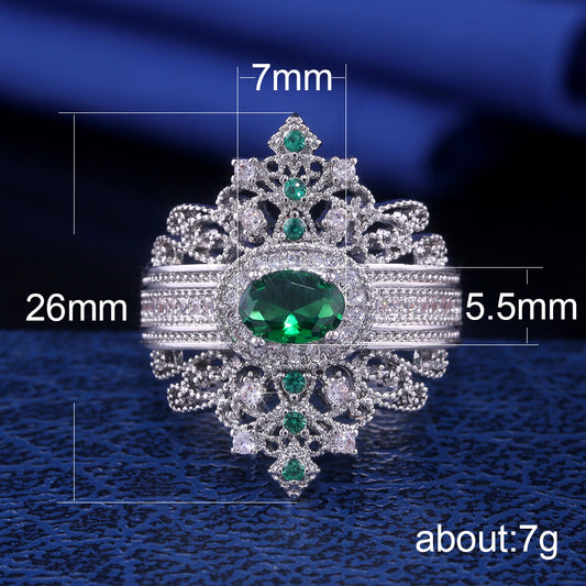Retro Palace Style Copper Ring Ladies Inlaid Green Gem Jewelry Wholesale