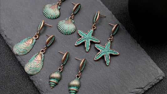 Wholesale Jewelry Vacation Bohemian Starfish Conch Shell Alloy Plating Drop Earrings