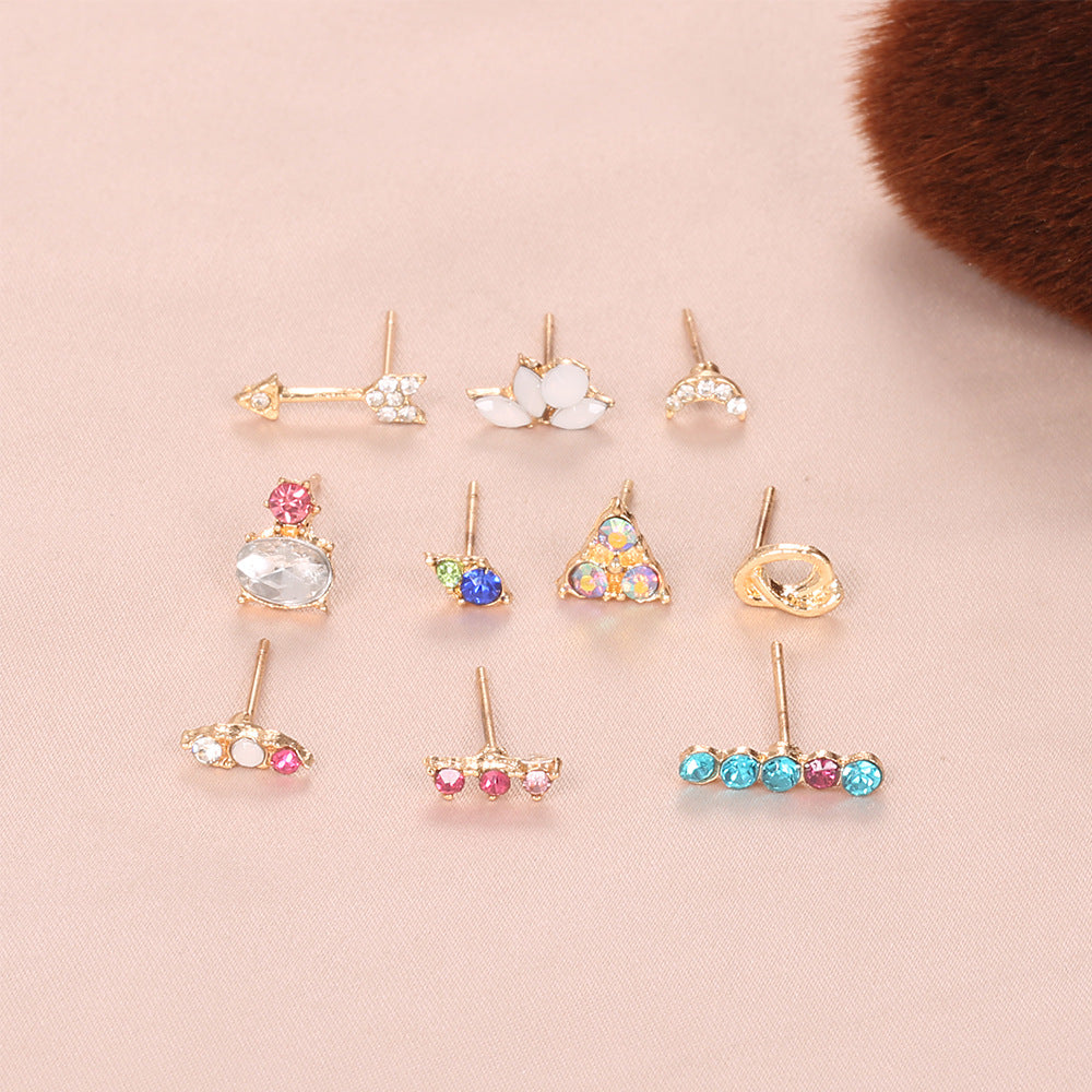 Fashion Simple Color Diamond 5 Pairs Of Earrings Alloy Earrings