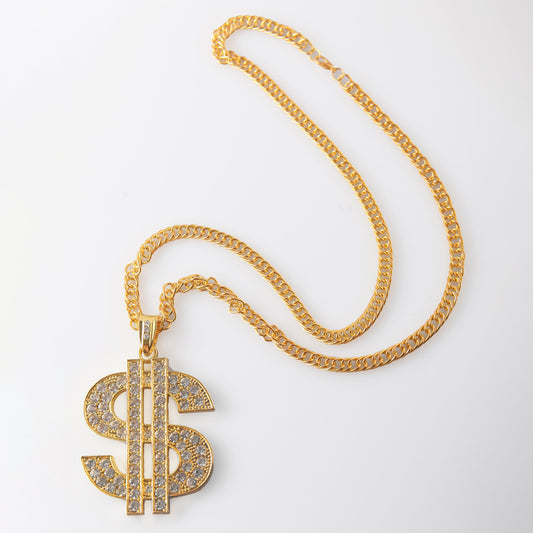 Hip-hop Dollar Alloy Rhinestone Plating Men's Pendant Necklace 1 Piece