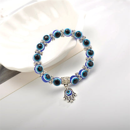 Retro Blue Eye Fatima's Hand Beads Bracelet