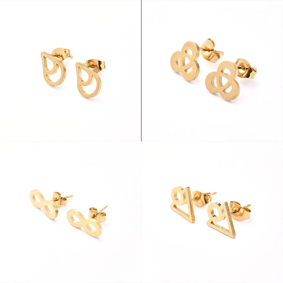 12 Pairs Casual Modern Style Simple Style Infinity Water Droplets Handmade Polishing Laser 304 Stainless Steel Gold Plated Ear Studs