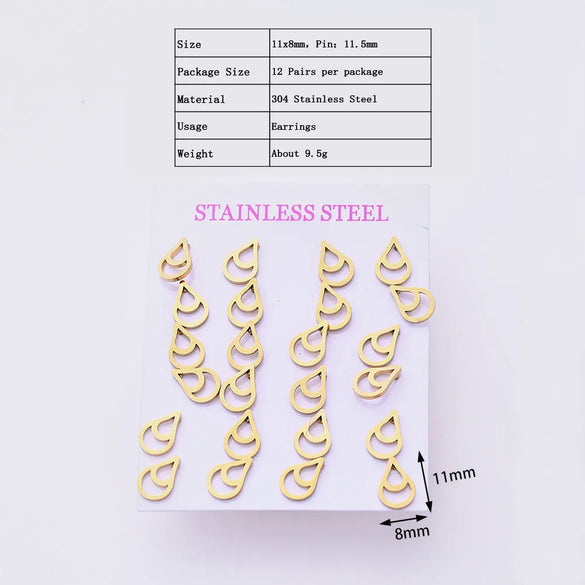 12 Pairs Casual Modern Style Simple Style Infinity Water Droplets Handmade Polishing Laser 304 Stainless Steel Gold Plated Ear Studs