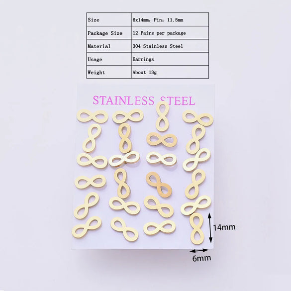 12 Pairs Casual Modern Style Simple Style Infinity Water Droplets Handmade Polishing Laser 304 Stainless Steel Gold Plated Ear Studs