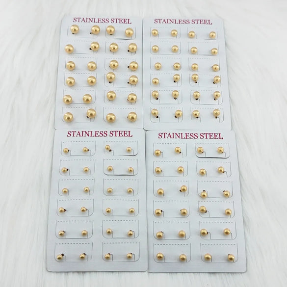 12 Pairs Casual Simple Style Classic Style Round Beads Plating 304 Stainless Steel Gold Plated Ear Studs