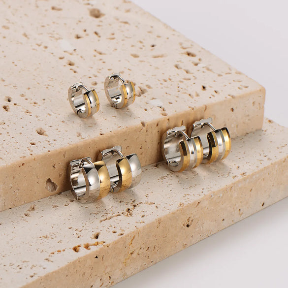 12 Pairs Simple Style Round Stainless Steel Polishing Hoop Earrings