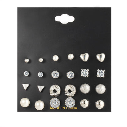 12 Pairs Of Zircon Crystal Heart Triangle Diamond Earrings Nhpj155954