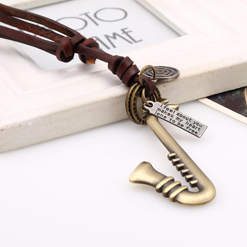 Vintage Cowhide Rope Alloy Musical Instrument Cowhide Necklace Sweater Chain Long Money Chain Fashion Wild Jewelry