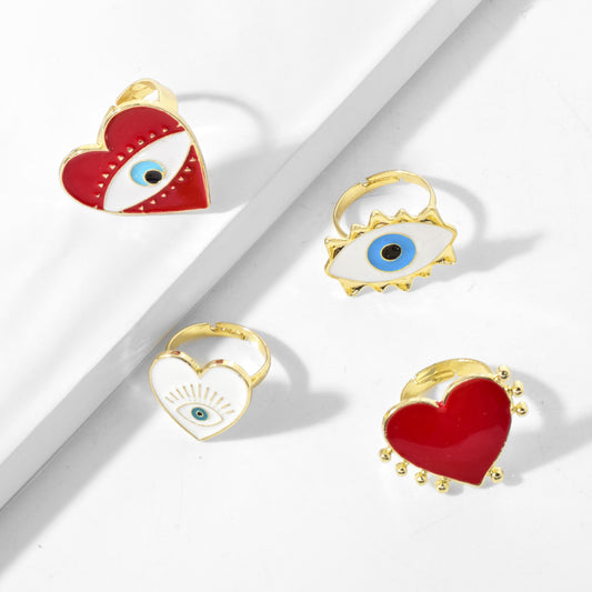Wholesale Jewelry Simple Style Devil's Eye Heart Shape Alloy Enamel Open Rings