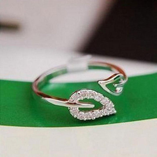 Best Selling Leaf Rhinestone Peach Heart Adjustable Knuckle Ring Female Flash Diamond Love Ring