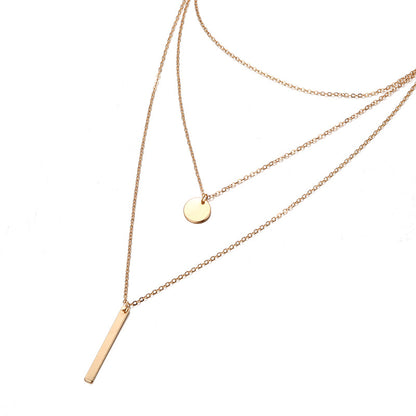 Wholesale Jewelry Simple Metal Multilayer Geometric Disc Vertical Pendant Necklace Short Necklace