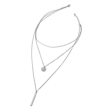 Wholesale Jewelry Simple Metal Multilayer Geometric Disc Vertical Pendant Necklace Short Necklace