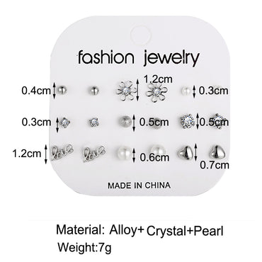 Simple Style Geometric Alloy Inlay Artificial Pearls Rhinestones Unisex Earrings 9 Pairs