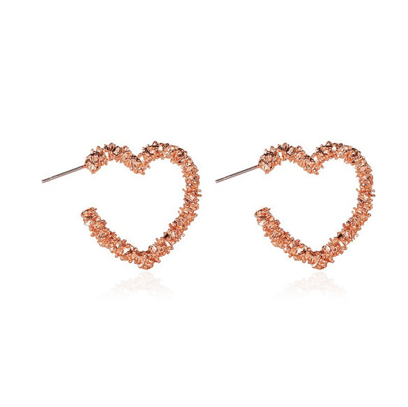 New Earrings Simple Metal Frosted Heart-shaped Earrings Ladies Temperament Carved Opening Love Earrings Wholesale Gooddiy