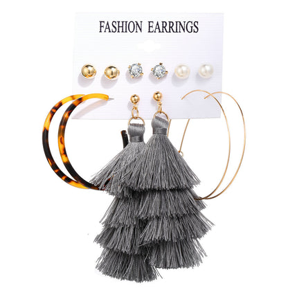 Acrylic Artificial Pearl Circle Tassel Earrings Set 6 Piece Set Hot Selling Earrings Wholesale Nihaojewelry