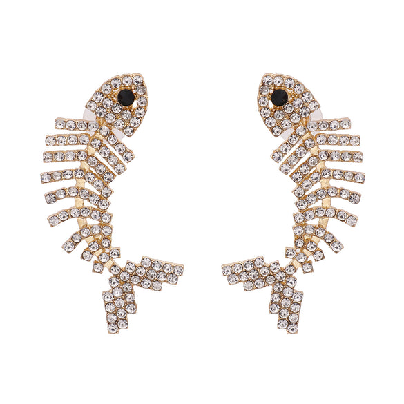 Exaggerated Big Brand Diamond Fish Bone Claw Chain Color Diamond Fashion Earrings Wholesale Gooddiy