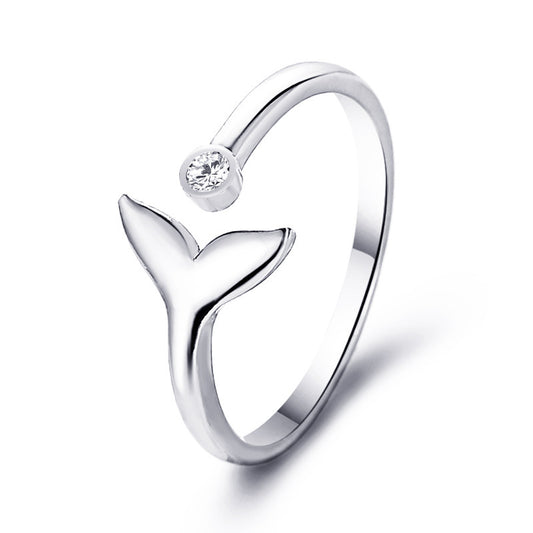 New Style Simple Mermaid Opening Joint Ring Inlay Diamond Fish Tail Ring Valentine Gift Wholesale Nihaojewelry