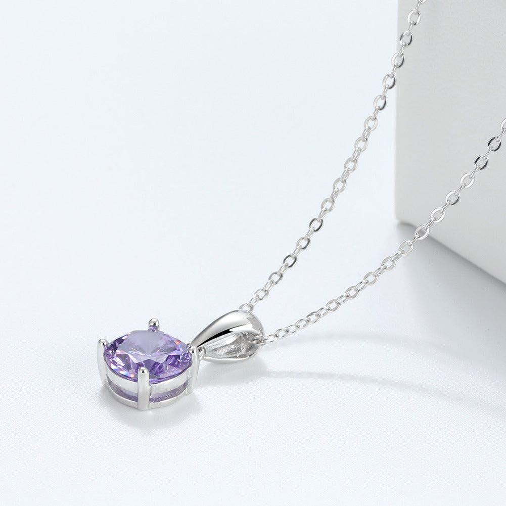 1 Piece Simple Style Geometric Sterling Silver Plating Inlay Birthstone Pendant Necklace