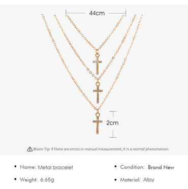 New Diamond Multi-layer Cross Necklace Exquisite Full Diamond Retro Three-layer Clavicle Chain