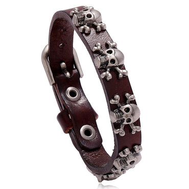 Hot-selling Skull Punk Style Simple Adjustable Men's Cowhide Bracelet Wholesale Nihaojewelry