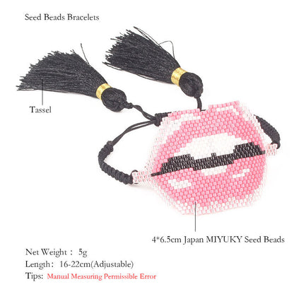 European And American Lips Tassel Bracelet Miyuki Beads Hand-woven Mouth Bracelet
