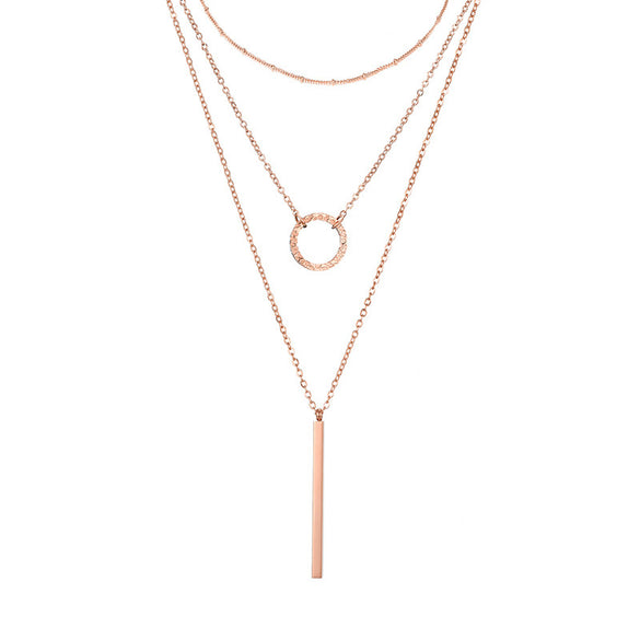 Lady Geometric Stainless Steel Plating Layered Necklaces