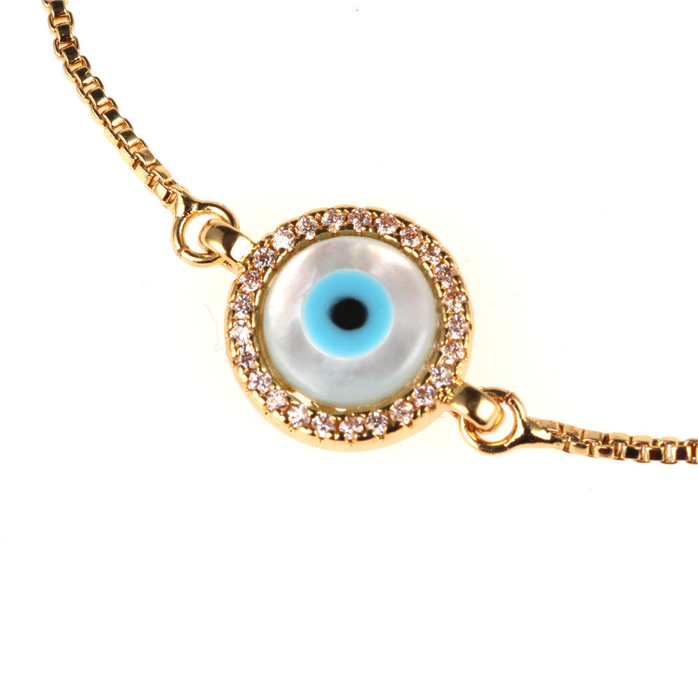 New Accessories Blue Eye Bracelet Devil's Eye Micro Inlaid Diamond Shell Pulling Zircon Bracelet