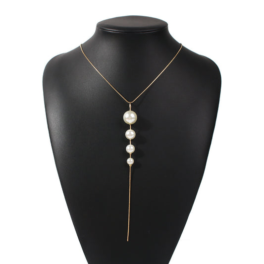 Sexy Creative Size Mixed Pearl Long Tassel Pendant Necklace Wholesale