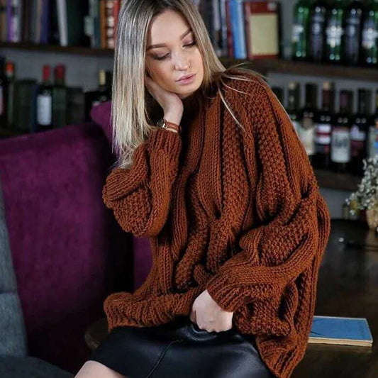 New Round Neck Pullover Solid Color Long-sleeved Knitted Sweater