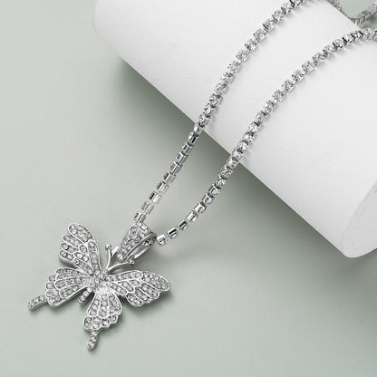 Modern Style Butterfly Alloy Iron Plating Inlay Rhinestones White Gold Plated Gold Plated Women's Pendant Necklace