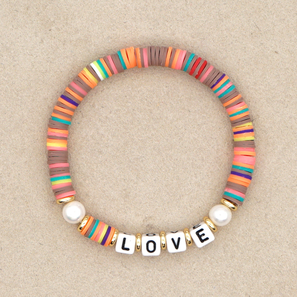 Bohemian Hand-beaded Pearls Multi-layered Soft Ceramic Letter Bracelet