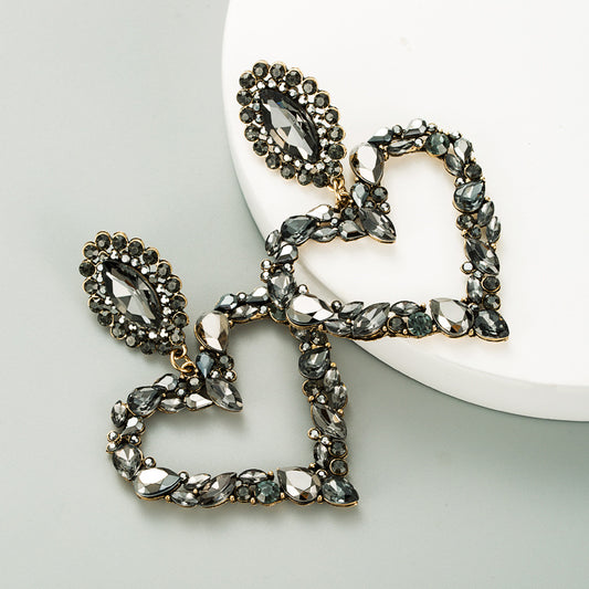 Heart-shaped Alloy Full Diamond Earrings S925 Silver