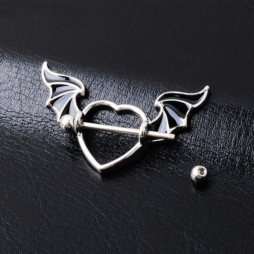Fashion Piercing Jewelry Heart-shaped Wings Titanium Steel Breast Ring
