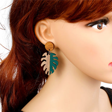 Fashion Hollow Leaf Wood  Retro  Wood Resin Earrings For Women