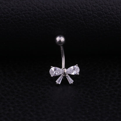Fashion Bow Knot Stainless Steel Inlaid Zircon Belly Ring