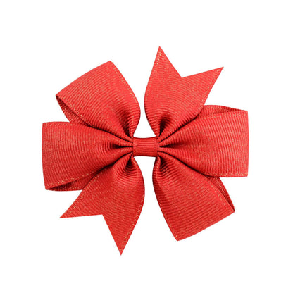 Korean Cute Style Ribbon Glitter Bow Solid Color Hair Clip Set