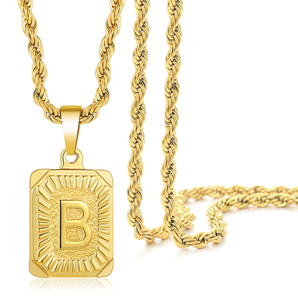 Fashion Letter Square Pendant Stainless Steel Necklace